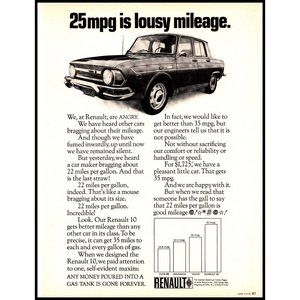 1970 Renault 10 Sedan 35mpg Vintage Print Ad France French Car Wall Art 10x13